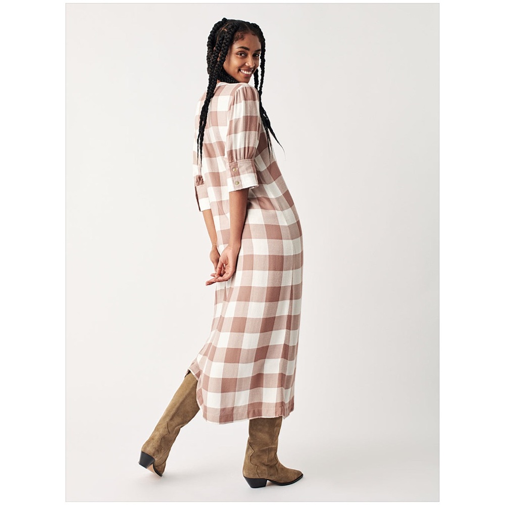 Faherty Helena Shirtdress Midi Dress Brownie Buffalo Plaid XL NWT - Picture 2 of 5